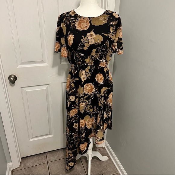 Hayden, Lacey Asymmetrical Black Floral Dress - Picture 1 of 6